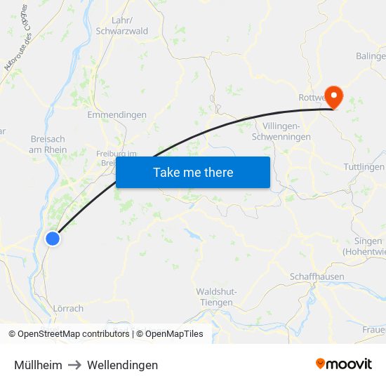 Müllheim to Wellendingen map