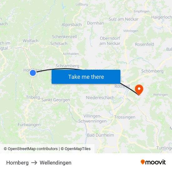 Hornberg to Wellendingen map