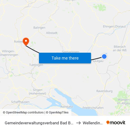 Gemeindeverwaltungsverband Bad Buchau to Wellendingen map