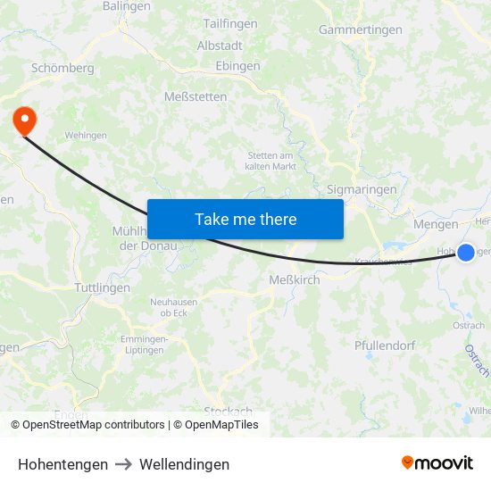 Hohentengen to Wellendingen map