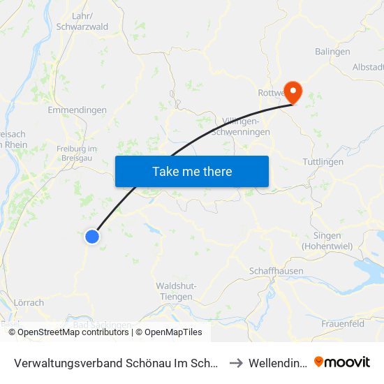 Verwaltungsverband Schönau Im Schwarzwald to Wellendingen map