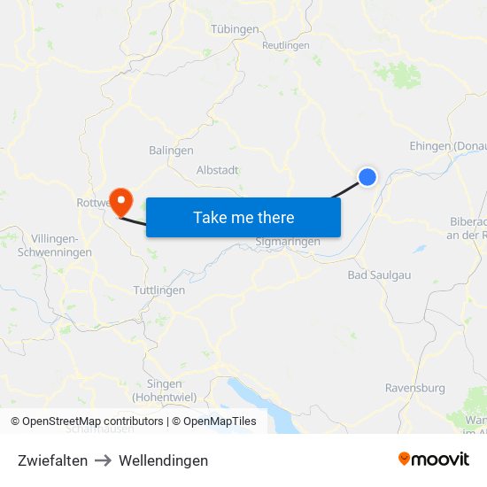 Zwiefalten to Wellendingen map