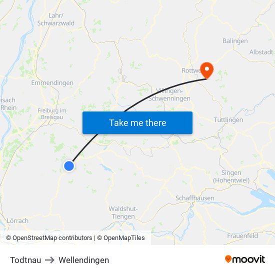 Todtnau to Wellendingen map