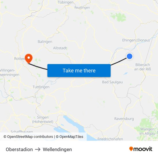 Oberstadion to Wellendingen map