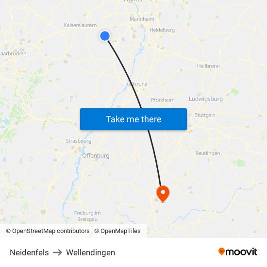 Neidenfels to Wellendingen map