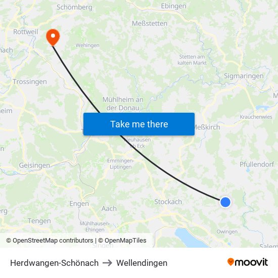 Herdwangen-Schönach to Wellendingen map