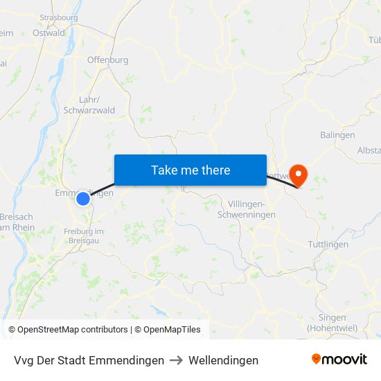 Vvg Der Stadt Emmendingen to Wellendingen map