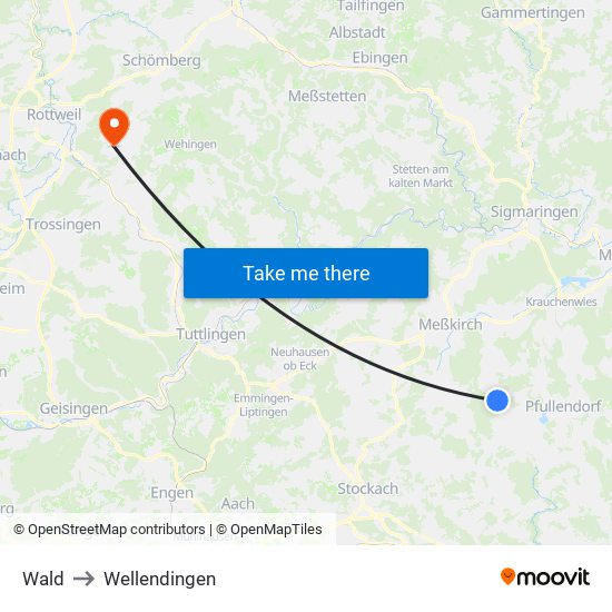 Wald to Wellendingen map