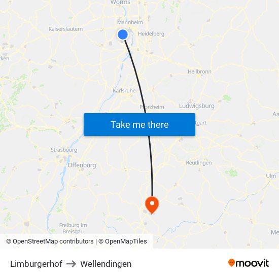 Limburgerhof to Wellendingen map