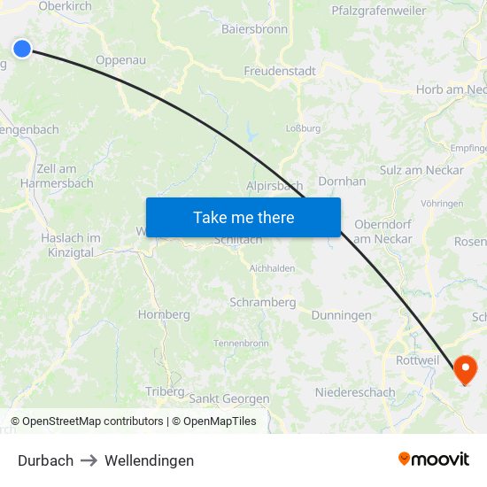 Durbach to Wellendingen map