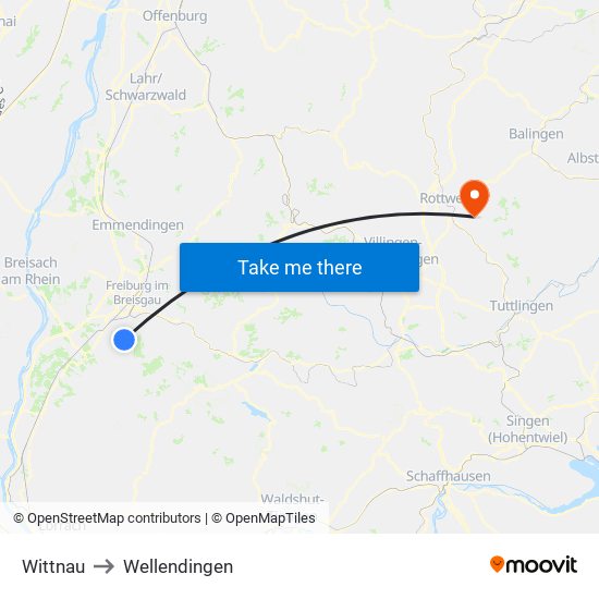 Wittnau to Wellendingen map