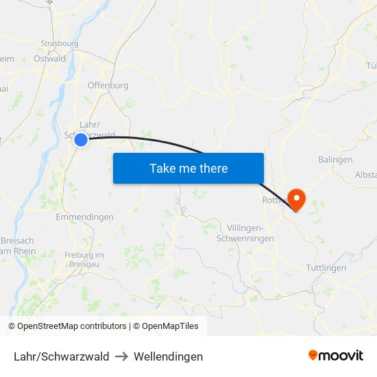 Lahr/Schwarzwald to Wellendingen map