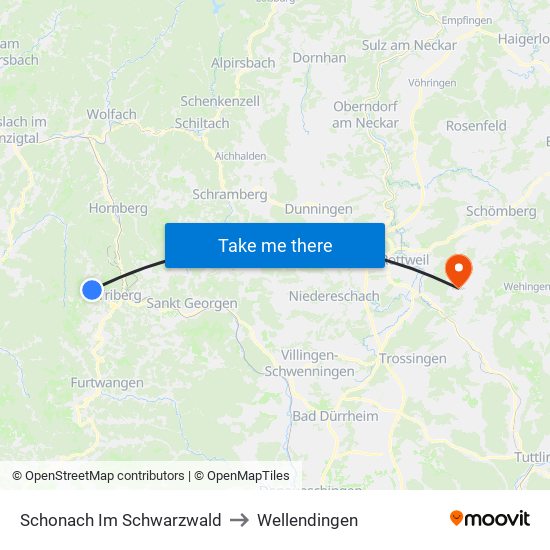 Schonach Im Schwarzwald to Wellendingen map