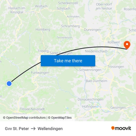 Gvv St. Peter to Wellendingen map