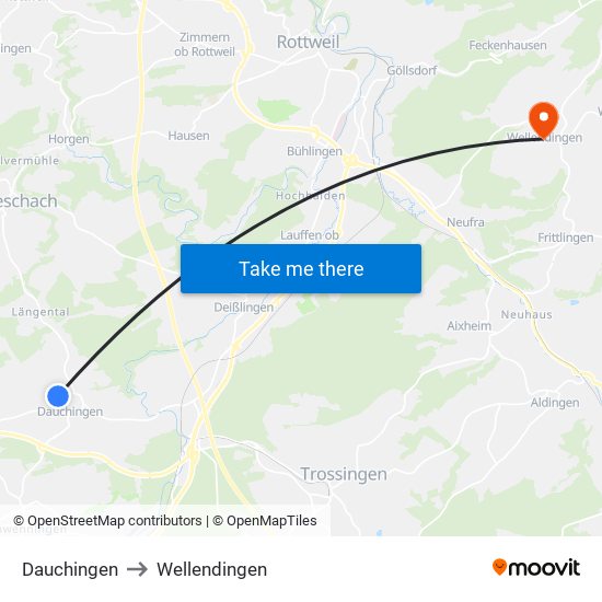 Dauchingen to Wellendingen map