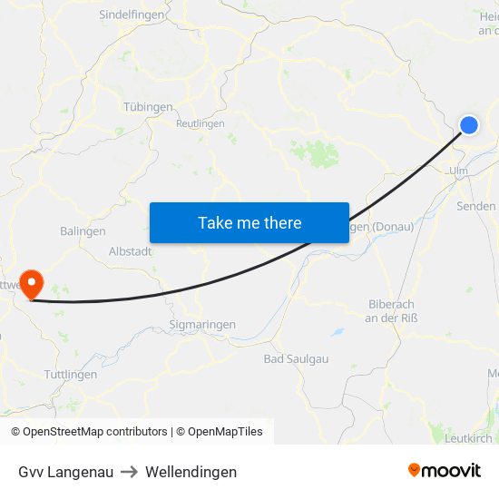 Gvv Langenau to Wellendingen map