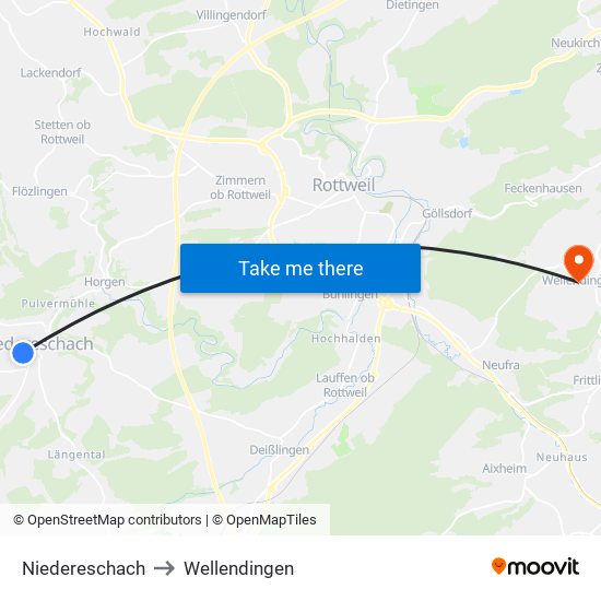 Niedereschach to Wellendingen map