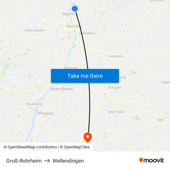 Groß-Rohrheim to Wellendingen map