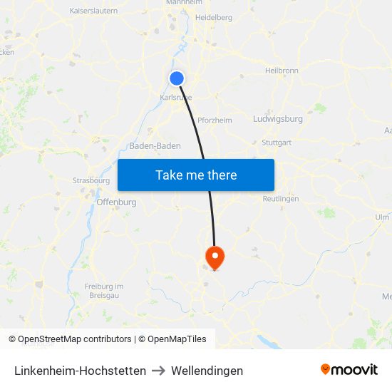 Linkenheim-Hochstetten to Wellendingen map