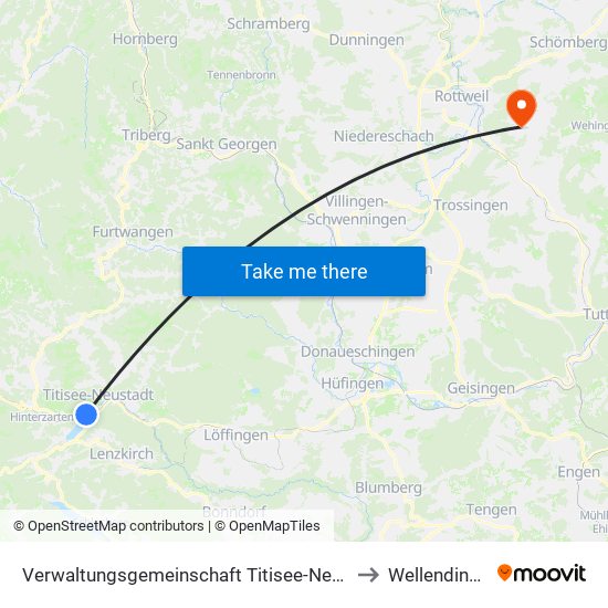 Verwaltungsgemeinschaft Titisee-Neustadt to Wellendingen map