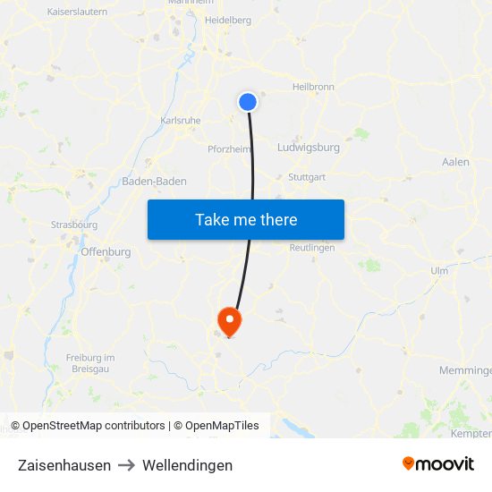 Zaisenhausen to Wellendingen map