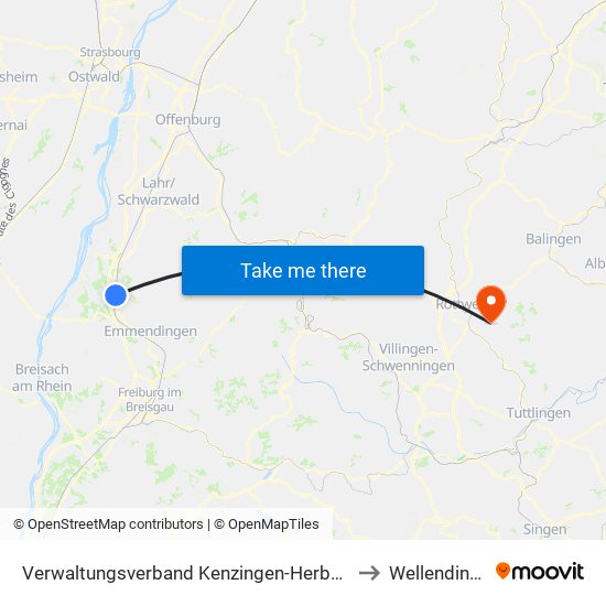 Verwaltungsverband Kenzingen-Herbolzheim to Wellendingen map