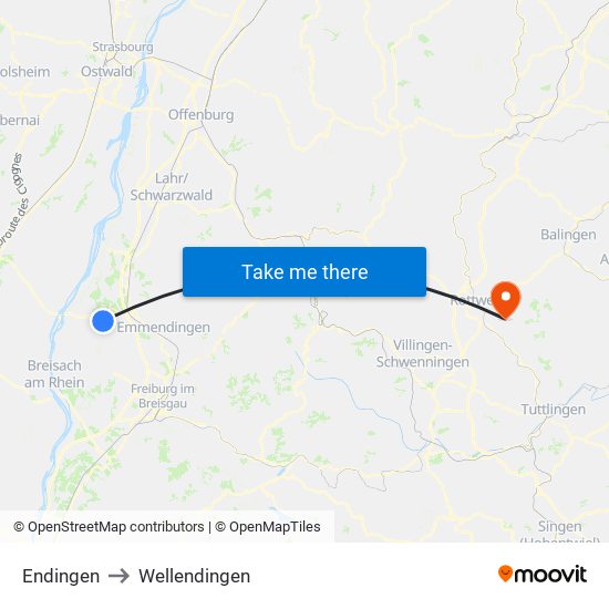 Endingen to Wellendingen map