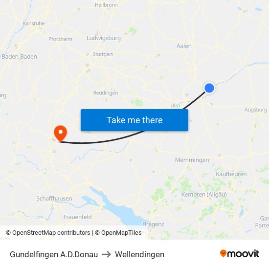 Gundelfingen A.D.Donau to Wellendingen map