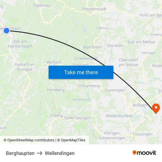 Berghaupten to Wellendingen map