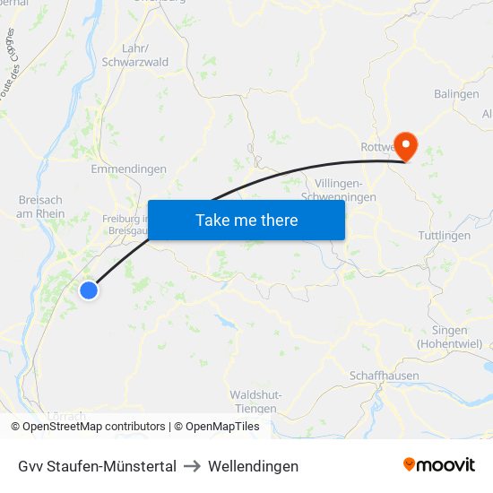 Gvv Staufen-Münstertal to Wellendingen map