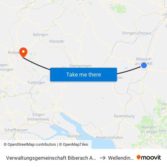 Verwaltungsgemeinschaft Biberach An Der Riß to Wellendingen map