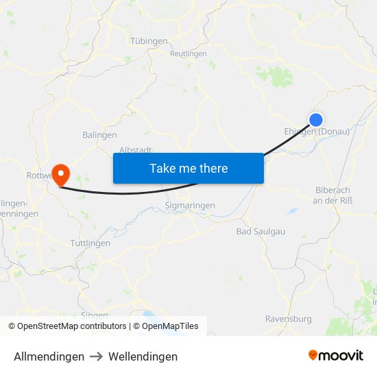 Allmendingen to Wellendingen map