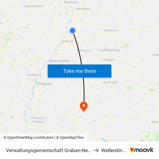 Verwaltungsgemeinschaft Graben-Neudorf to Wellendingen map