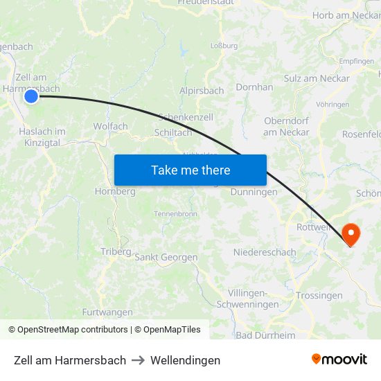 Zell am Harmersbach to Wellendingen map