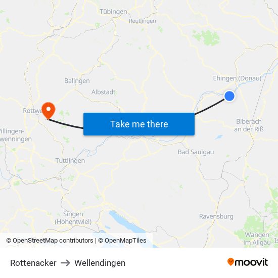 Rottenacker to Wellendingen map