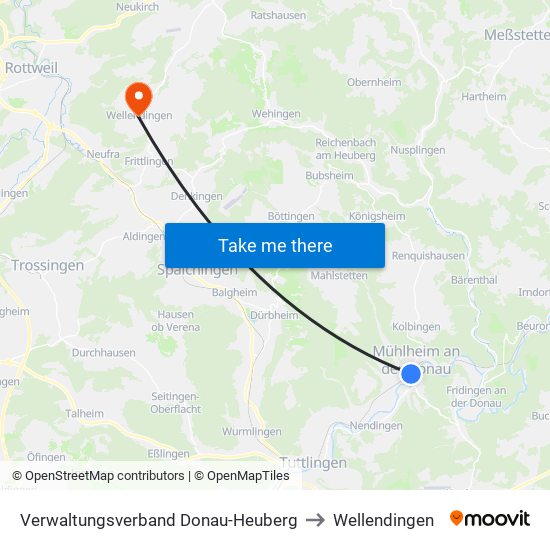 Verwaltungsverband Donau-Heuberg to Wellendingen map