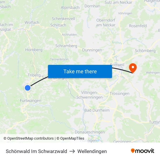 Schönwald Im Schwarzwald to Wellendingen map