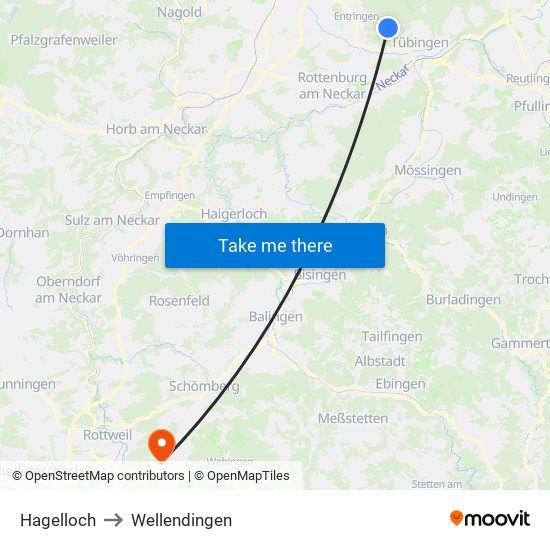 Hagelloch to Wellendingen map