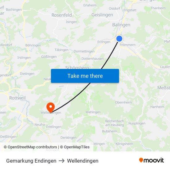 Gemarkung Endingen to Wellendingen map