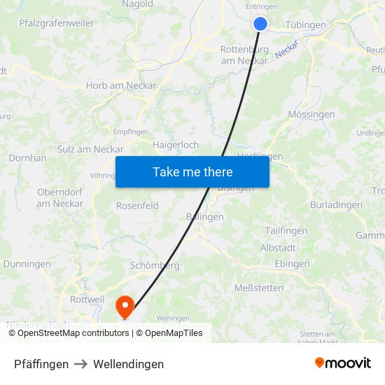 Pfäffingen to Wellendingen map