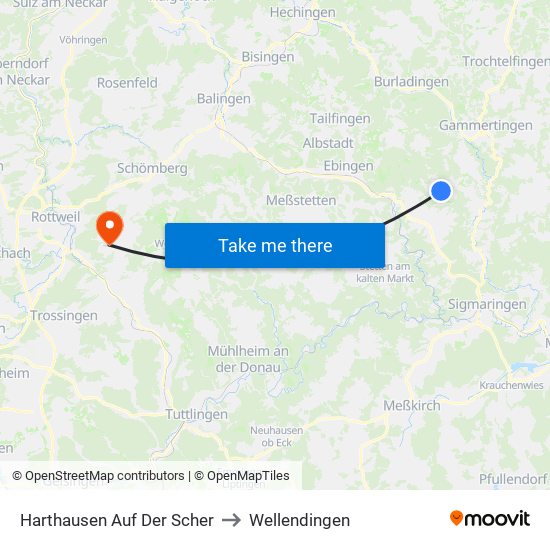 Harthausen Auf Der Scher to Wellendingen map