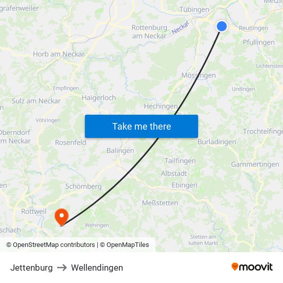 Jettenburg to Wellendingen map