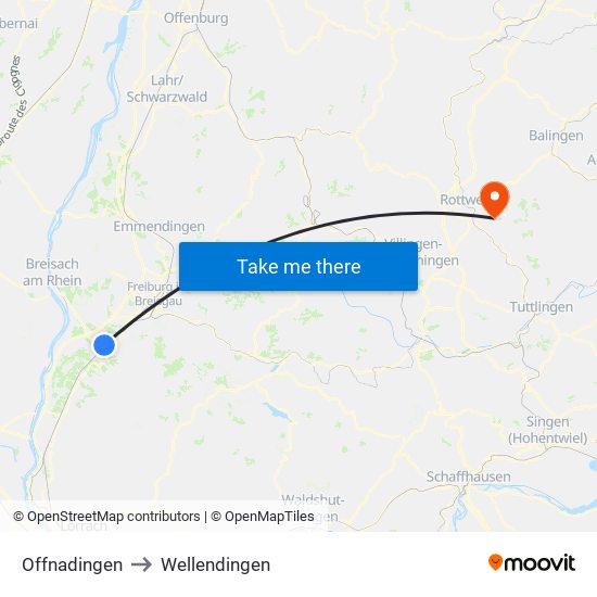 Offnadingen to Wellendingen map