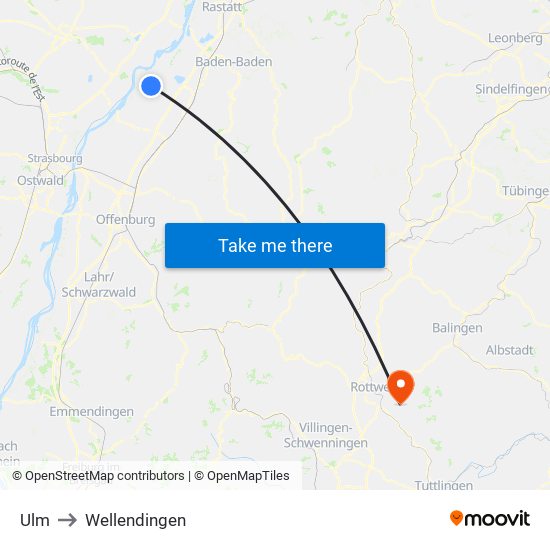 Ulm to Wellendingen map