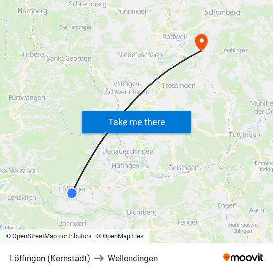 Löffingen (Kernstadt) to Wellendingen map