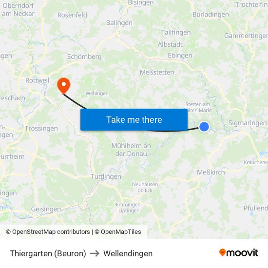 Thiergarten (Beuron) to Wellendingen map