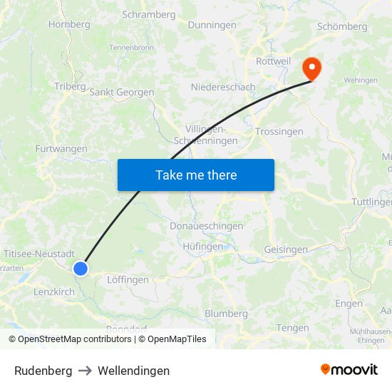 Rudenberg to Wellendingen map