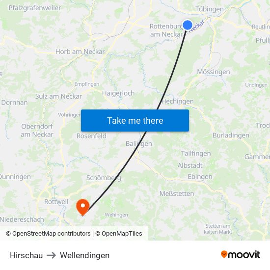 Hirschau to Wellendingen map