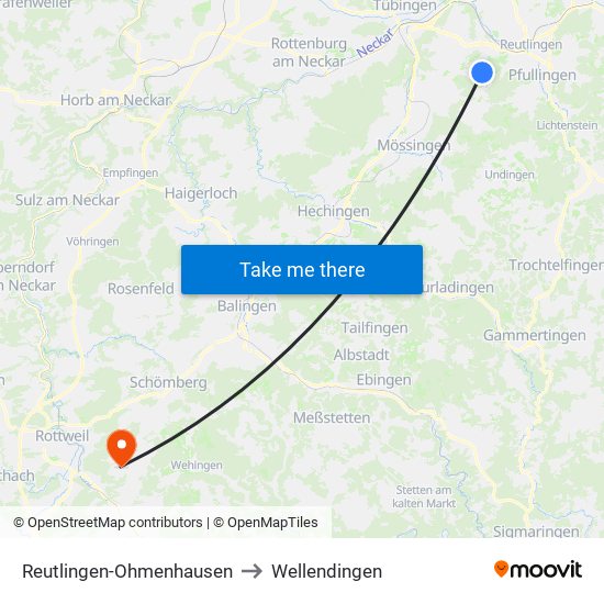 Reutlingen-Ohmenhausen to Wellendingen map