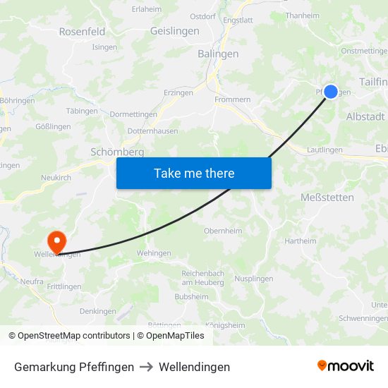 Gemarkung Pfeffingen to Wellendingen map